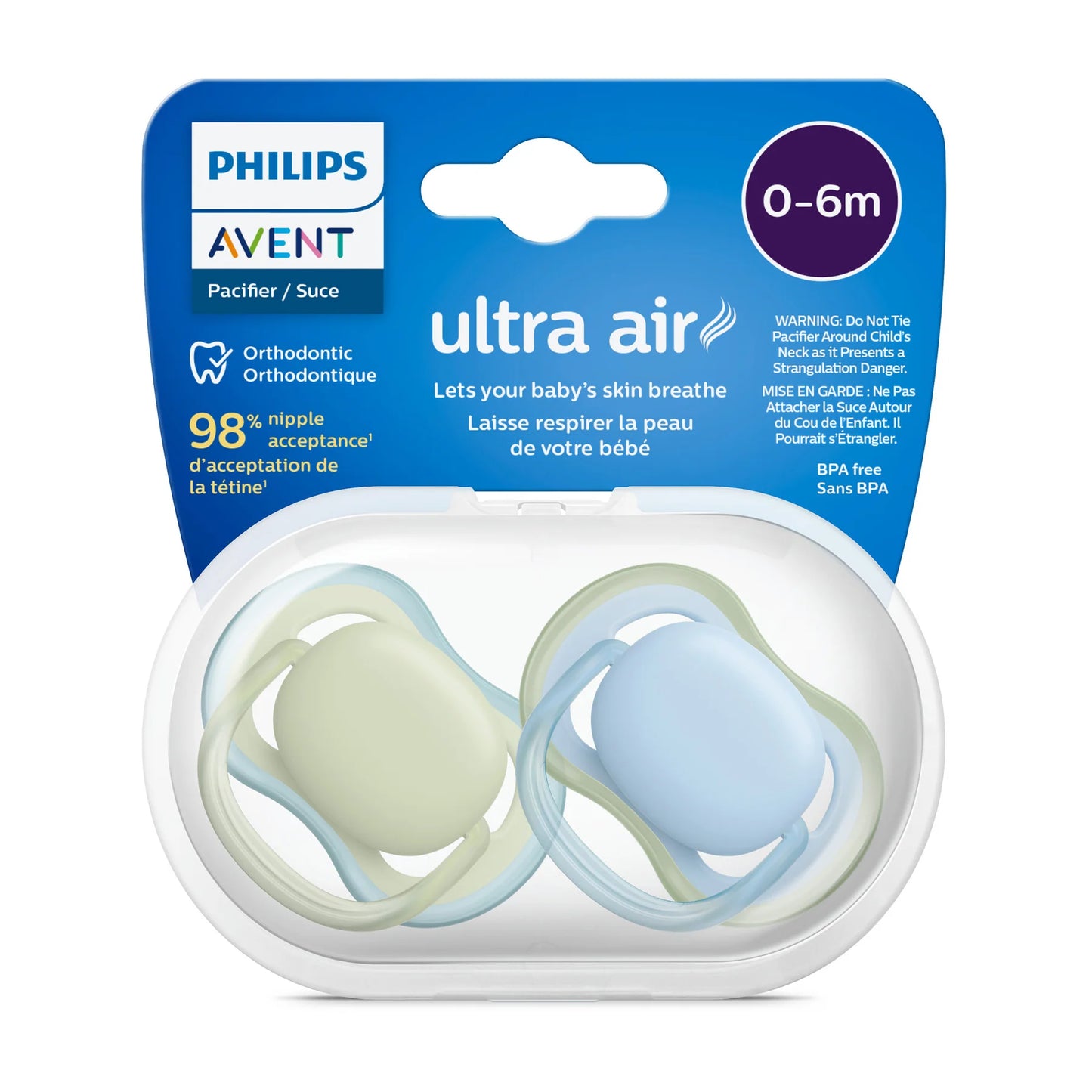 Avent Ultra Soft Pacifier 0-6 Months Pastel Green- Celestial Blue, 2pk