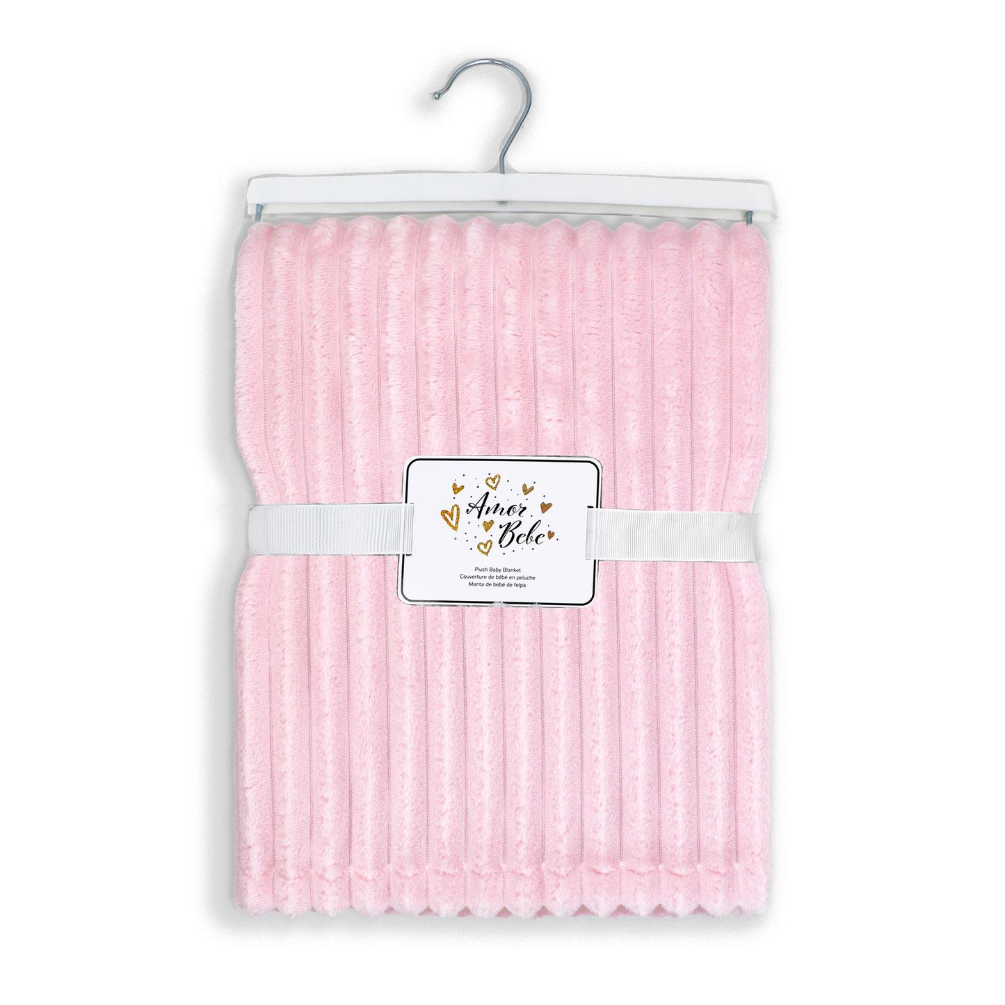 Rose Textiles Striped Plush Blanket - Pink