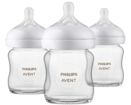 Avent Glass Natural Baby Bottle With Natural Response Nipple 4oz, 3pk