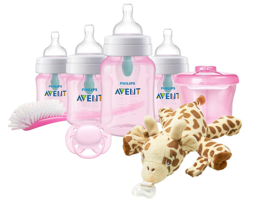 Avent Anti-Colic Baby Bottle with AirFree Vent - Pink Newborn Gift Set with Snuggle