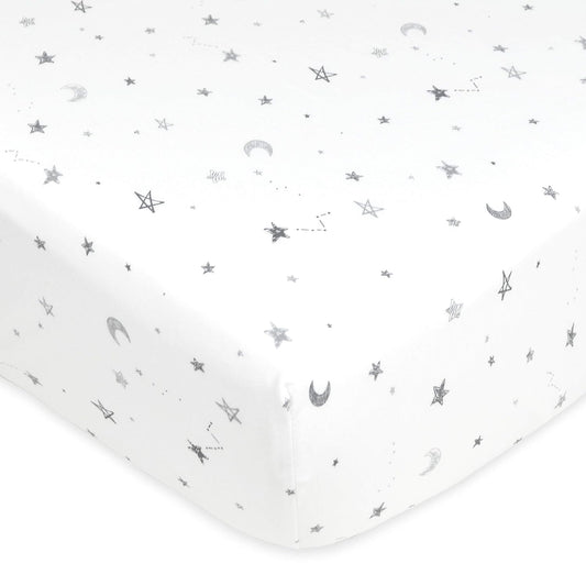 American Baby Printed Jersey Crib Sheets - Gray Stars & Moon
