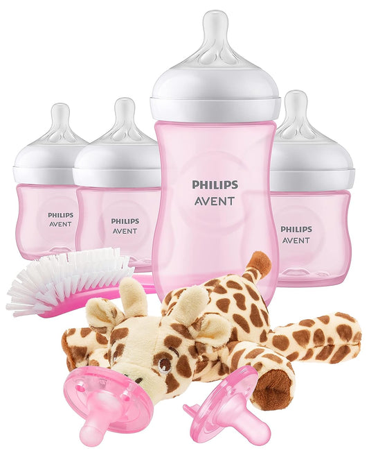 Avent Natural Baby Bottle With Natural Response Nipple - Pink Baby Gift Set With Snuggle