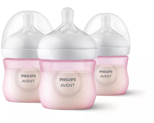 Avent Natural Baby Bottle With Natural Response Nipple 4oz, 3pk - Pink