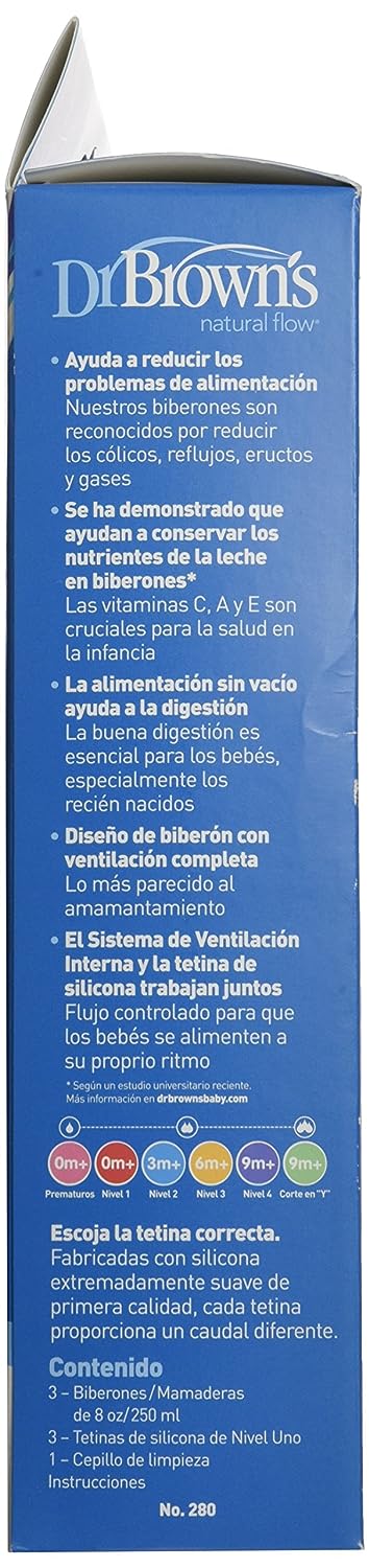 Mamadeira de fluxo natural do Dr. Brown 8 onças. 3 pacotes