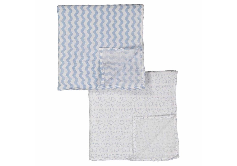 Rose Textiles 2-Pack Muslin Swaddle Blankets - Blue Star