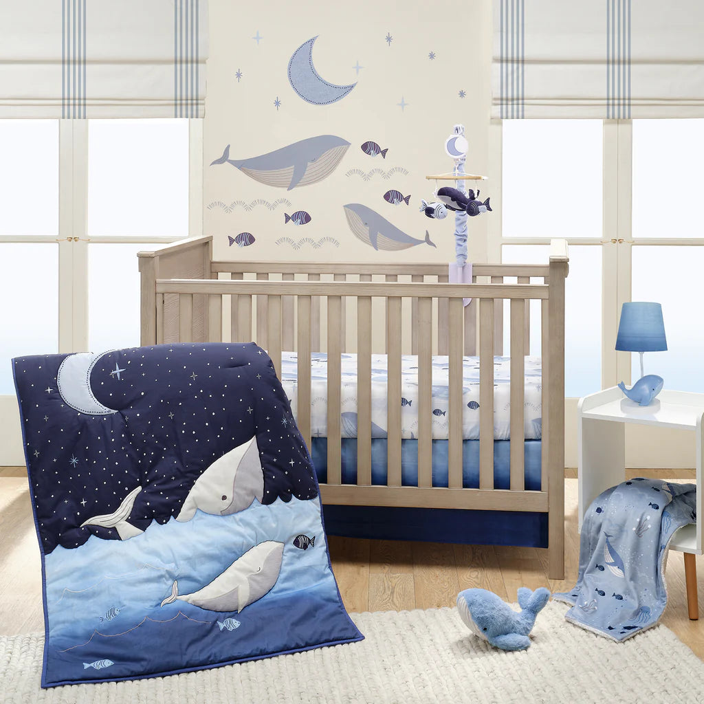 Lambs & Ivy Bubbles & Squirt Blue Ocean Whale Soft Fleece Blanket