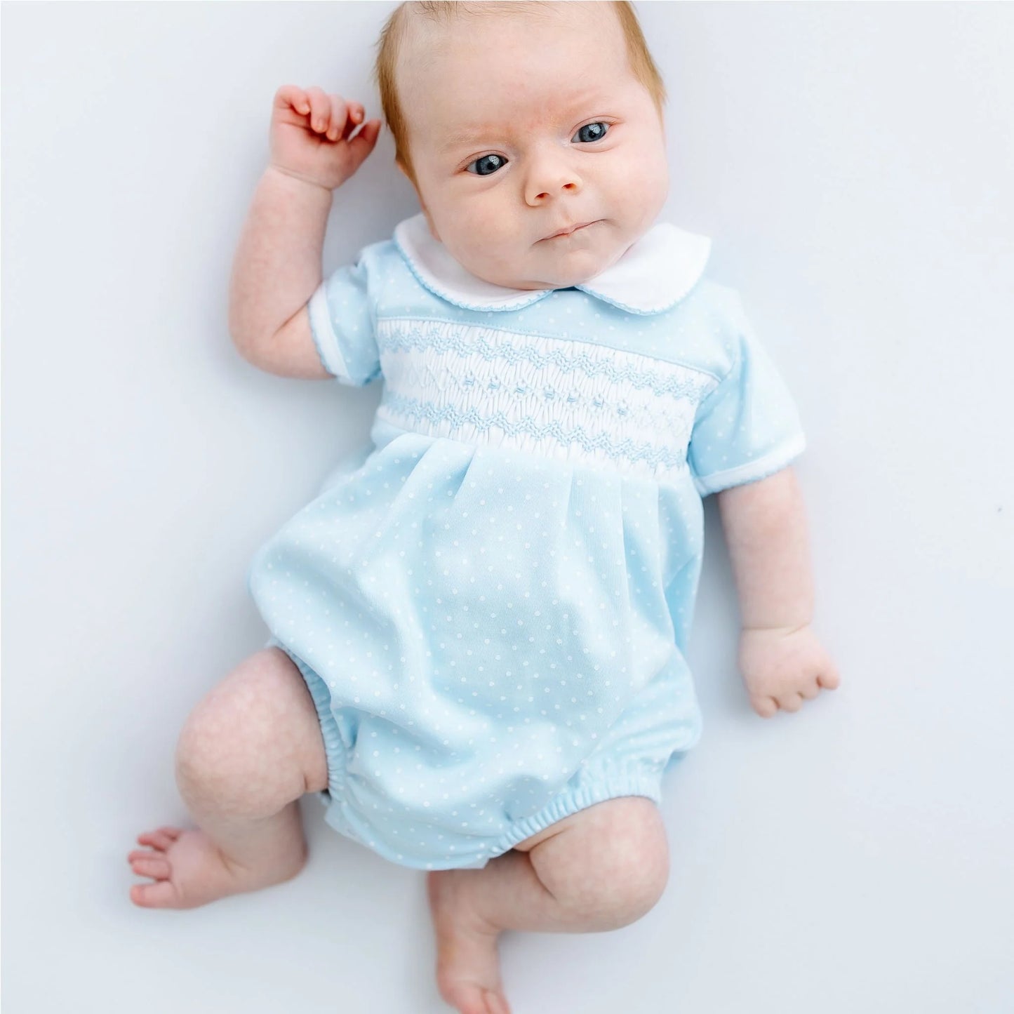 Magnolia Luca's Classics Smocked Short Sleeve Bubble - Light Blue