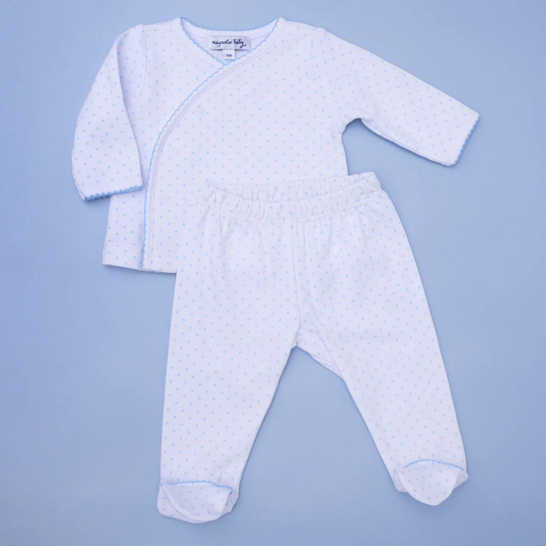 Magnolia Mini Dots Kimono Footed Pant Set - Light Blue