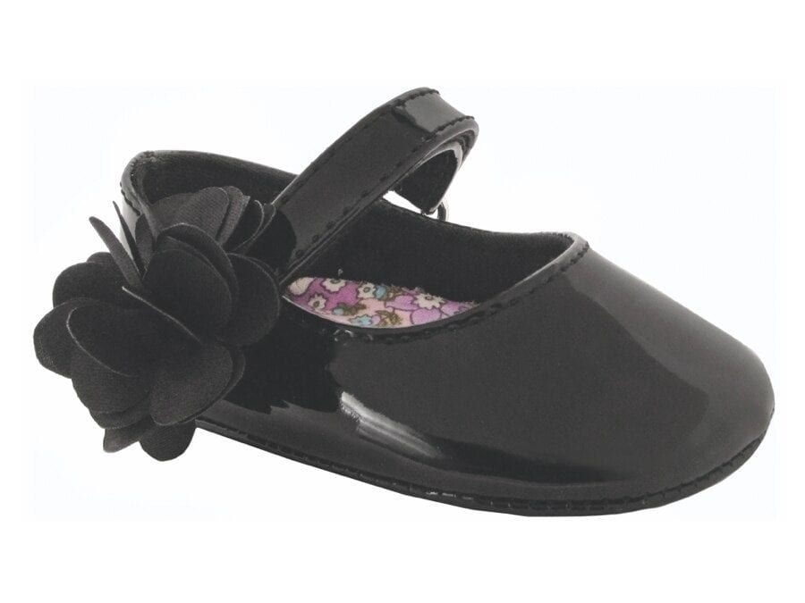 Baby Deer Girls Black Patent Flower Adorned Strap Overlay Skimmers 1 Baby, Infant Girl's