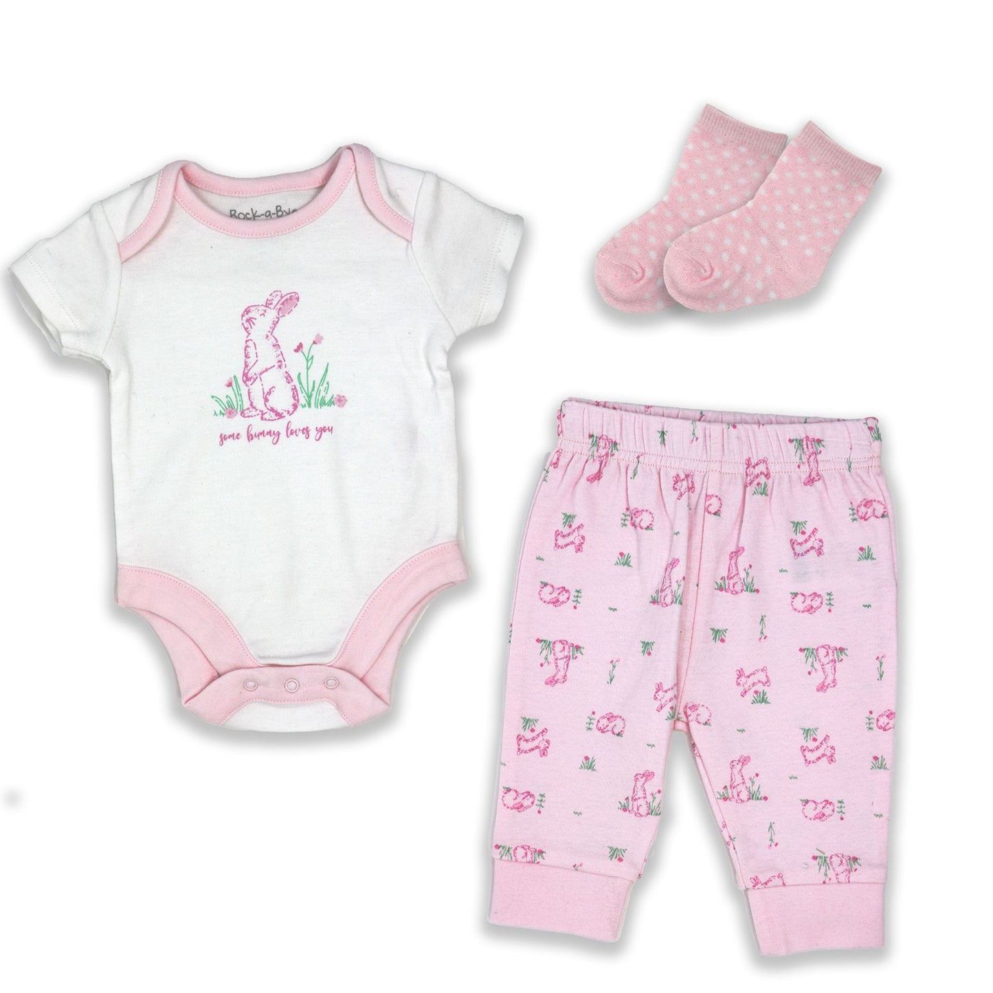 Rose Textiles Conjunto de joggers para niña de 3 piezas, conejito