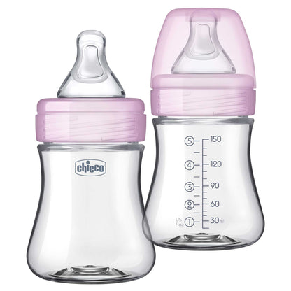 Chicco Duo Hybrid Baby Bottle 5oz, 2 Pack-Pink