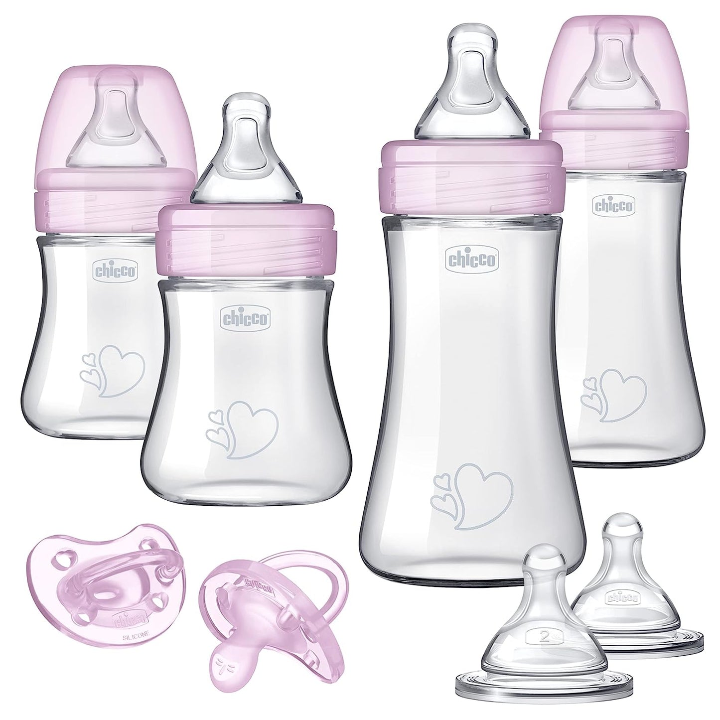 Chicco Duo Deluxe Hybrid Baby Bottle Starter Gift Set, Newborn Pink