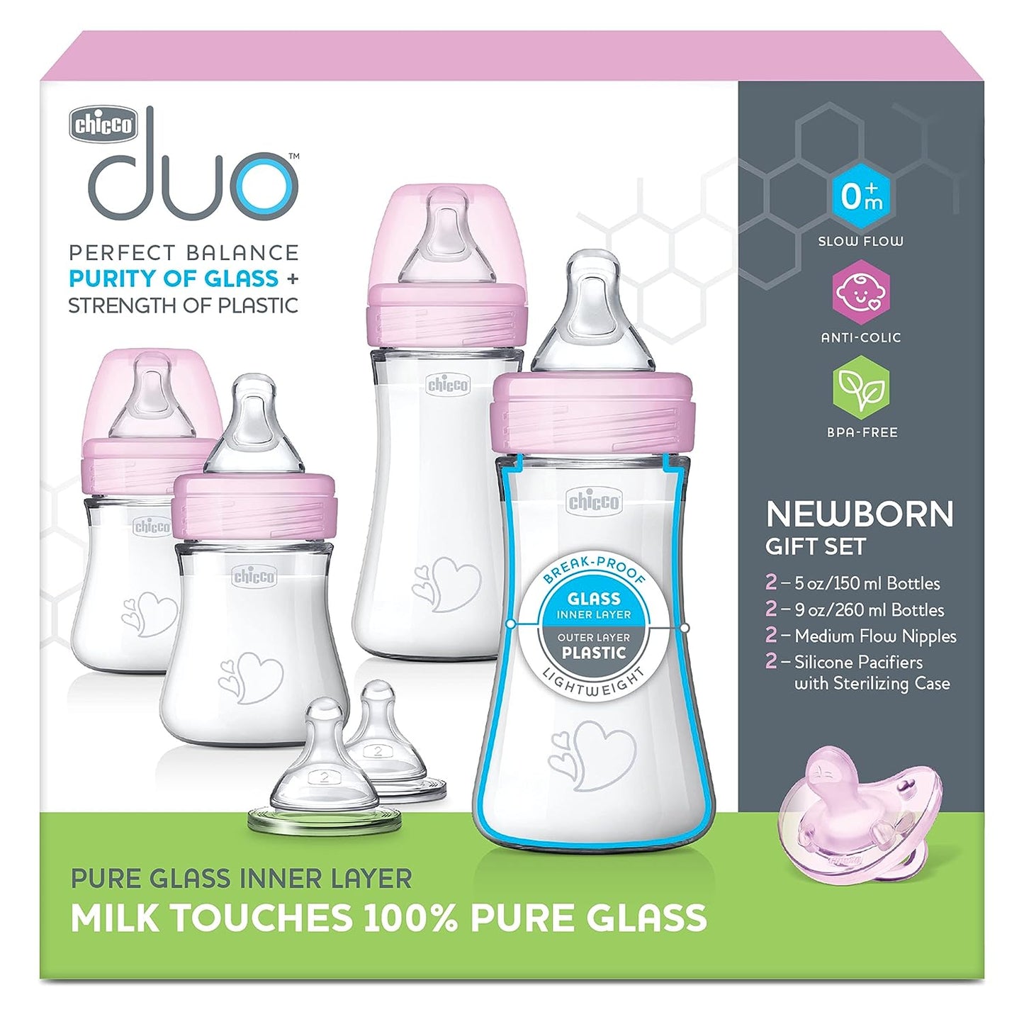 Chicco Duo Deluxe Hybrid - Set de regalo para principiantes con biberón, color rosa recién nacido