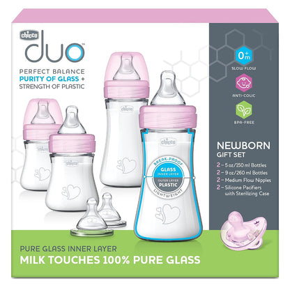 Chicco Duo Deluxe Hybrid Baby Bottle Starter Gift Set, Newborn Pink