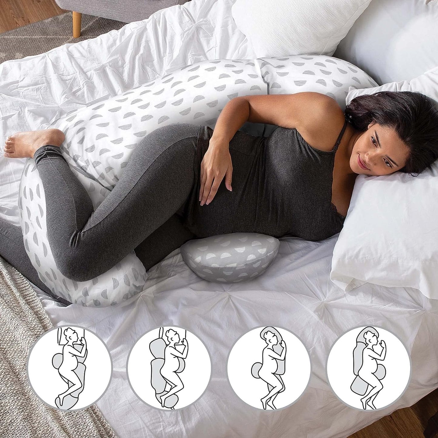 Boppy Full Body Side Sleeping Pillow, Mirage White and Grey