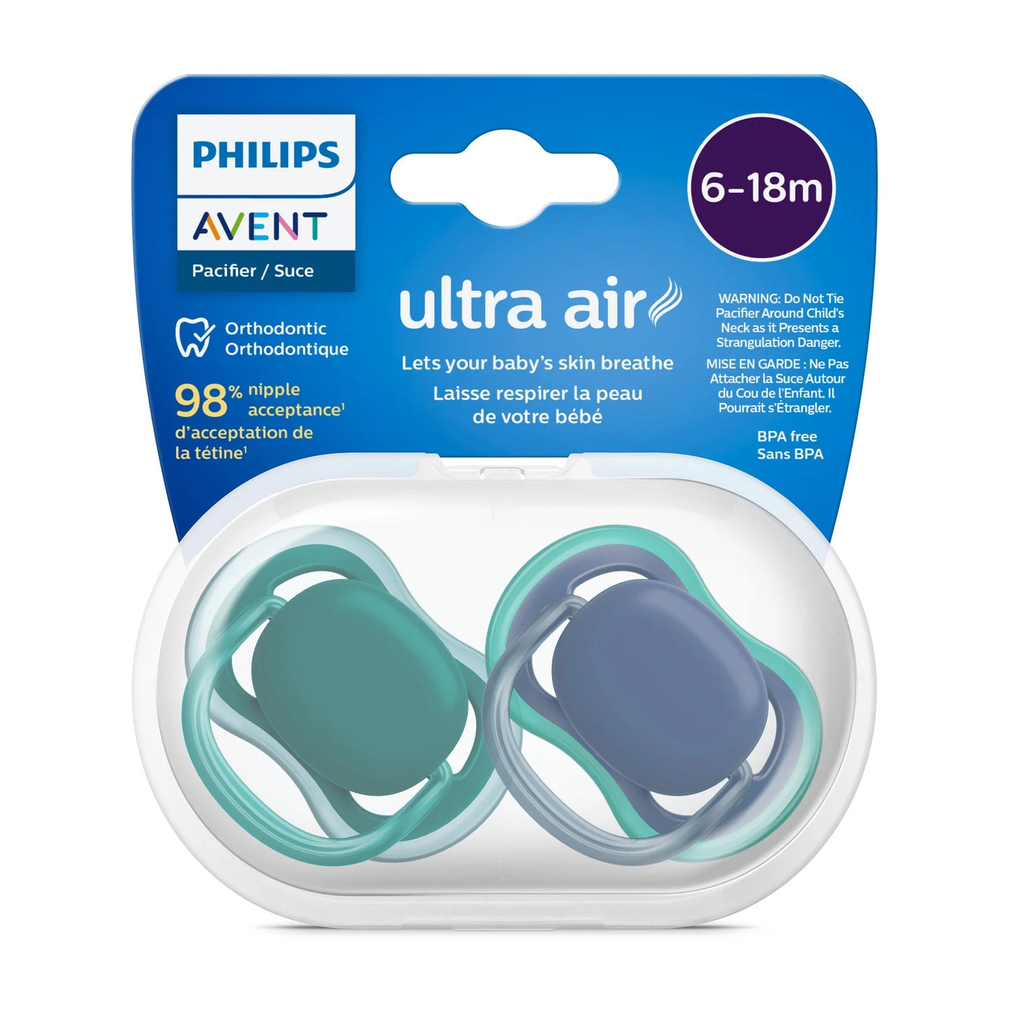 Avent Ultra Air Pacifier 6-18M, 2 Pack - Deep Opal-Steel Blue