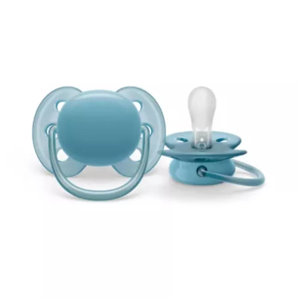 Avent Ultra Soft Pacifier 6-18 Months  Beige- Blue - 2pk