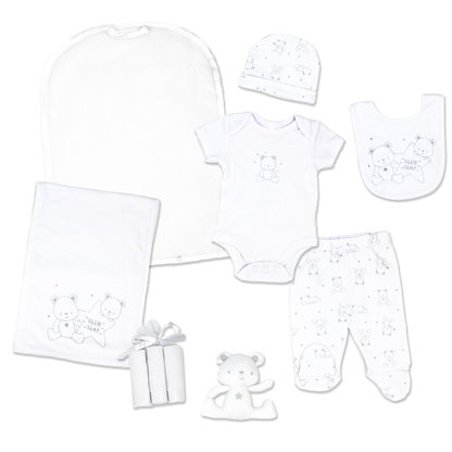 Rose Textiles Neutral Teddy Bear 10-Piece Take Me Home Mesh Bag Set