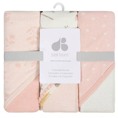 Just Born Hooded Towel Vintage Floral, 3 Pack