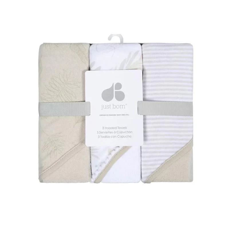 Just Born Hooded Towel Natural Foliage, 3 Pack