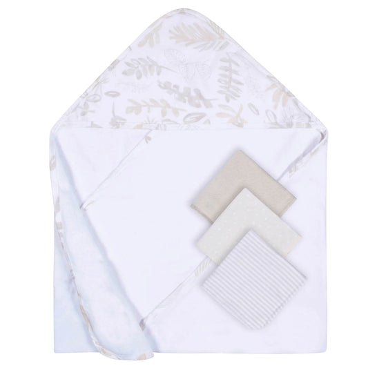 Just Born 4 Pack Hooded Towel and Washcloths Foliage