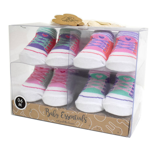 Baby Essentials Girl 4-Pack Sneaker Socks 0-6 Months-Princess