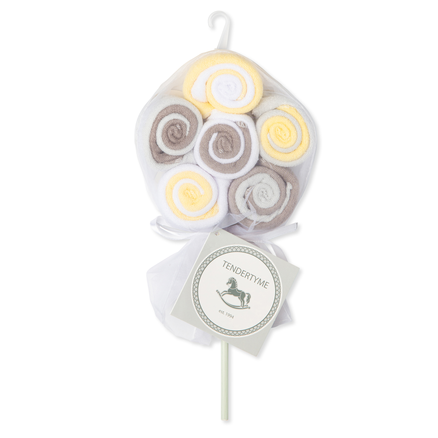 Rose Textiles Lollipop Washcloths 12-Pack - Yellow/Grey