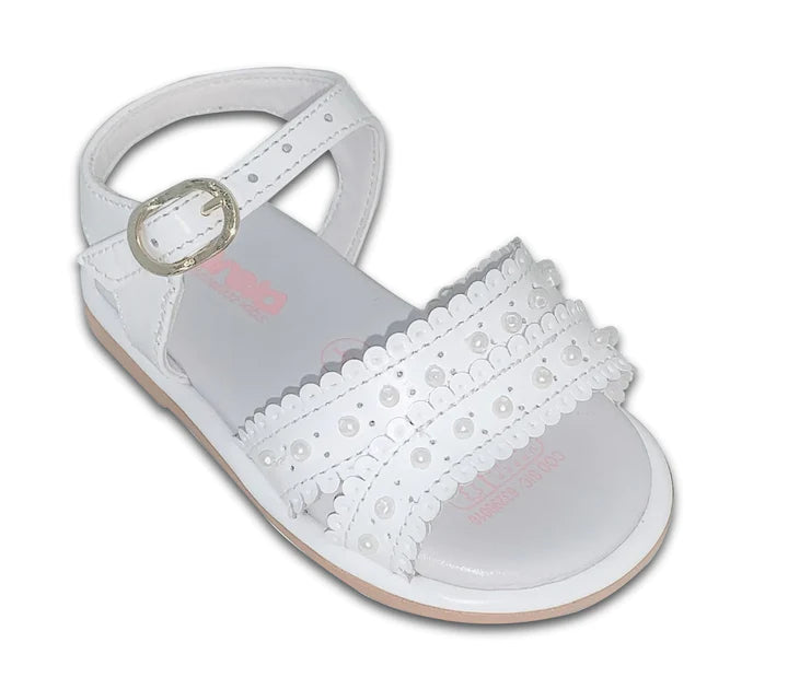 Karela Pre-Walk Leather Sandals, White Pearls