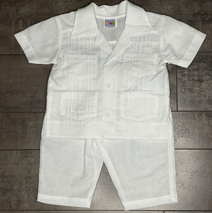 Karela Two pieces White linen Guayabera set