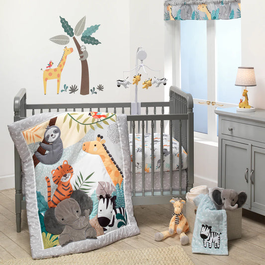 Juego de ropa de cama para cuna de 3 piezas Mighty Jungle de Lambs &amp; Ivy