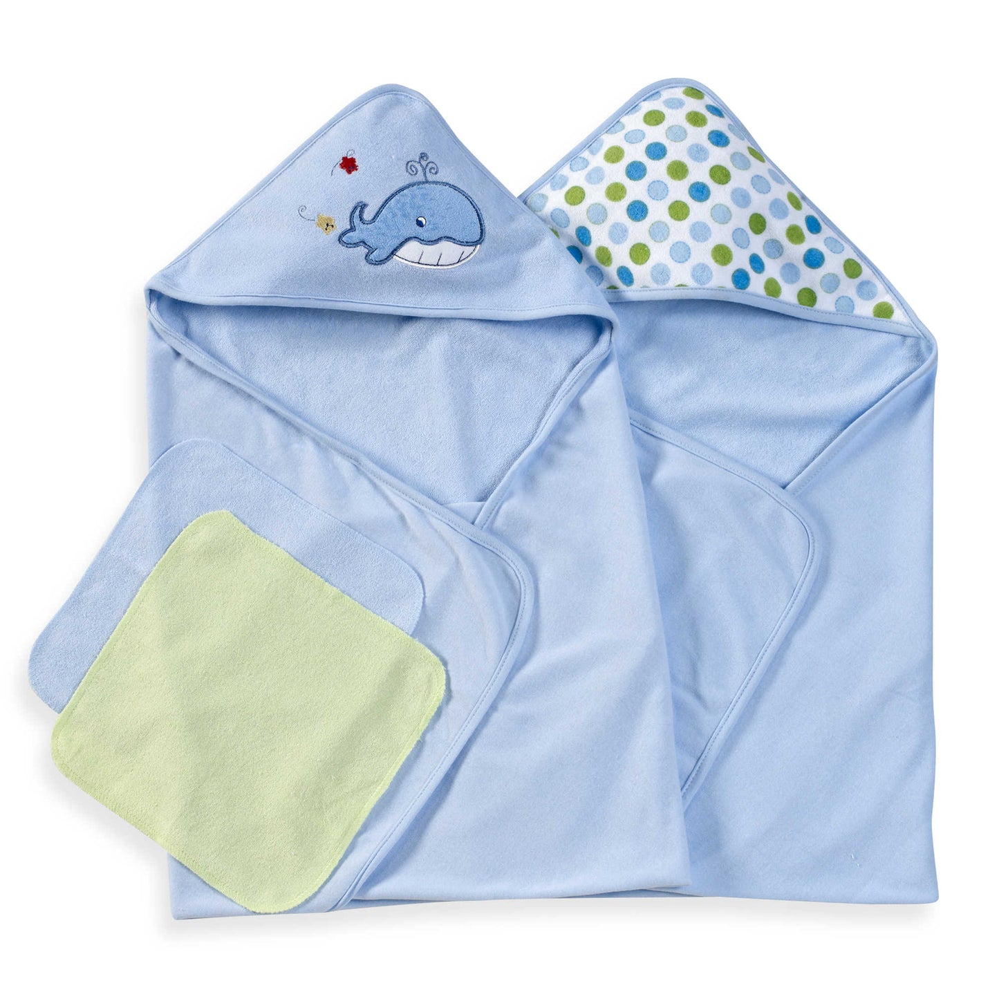 Spasilk Hooded Towel & Washcloths, 4PC Set - Blue Whale