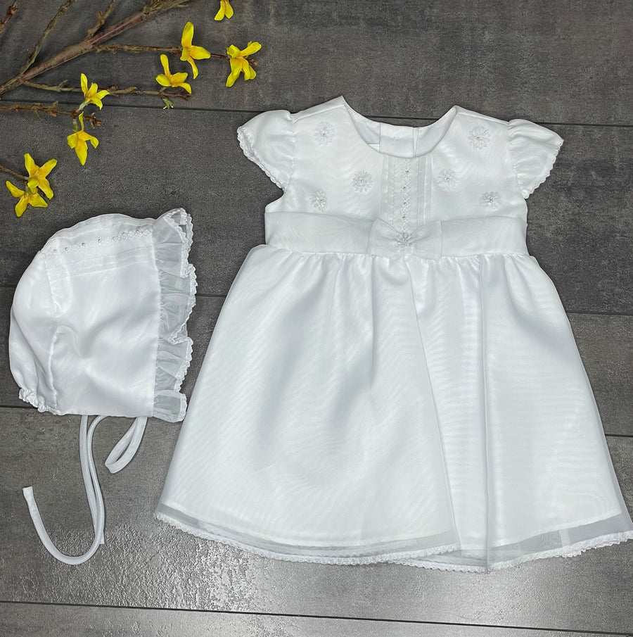 Karela Organza Christening Dress and Bonnet