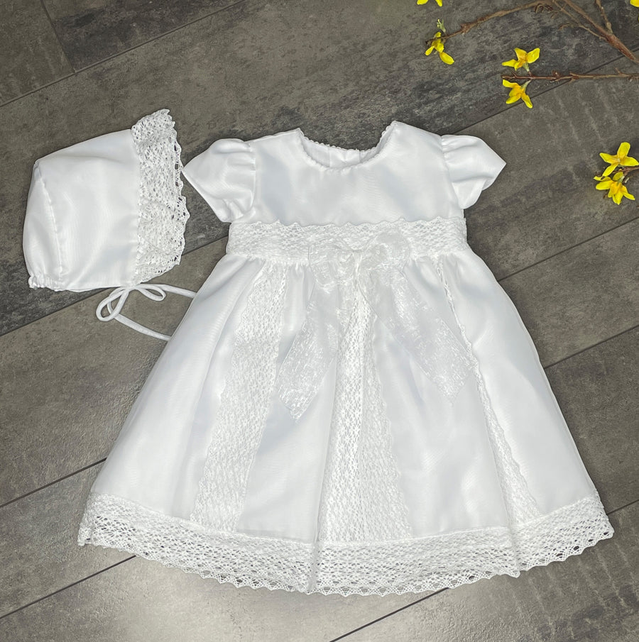 Karela Organza Christening Dress and Bonnet