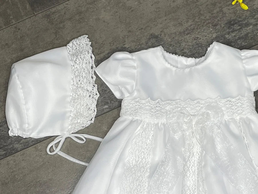 Karela Organza Christening Dress and Bonnet