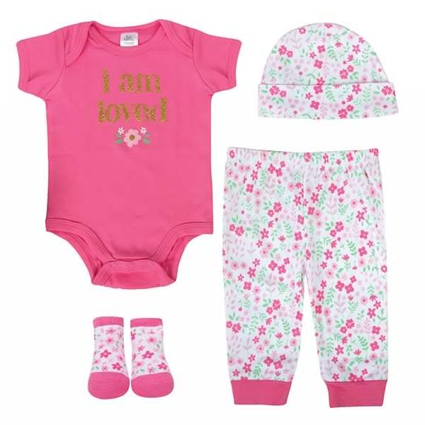 Set de regalo para bebé niña de 4 piezas Baby Essential - Flor silvestre