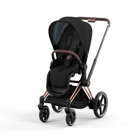 Cochecito Cybex e-PRIAM 2 - Estructura en oro rosa/marrón y asiento en negro profundo