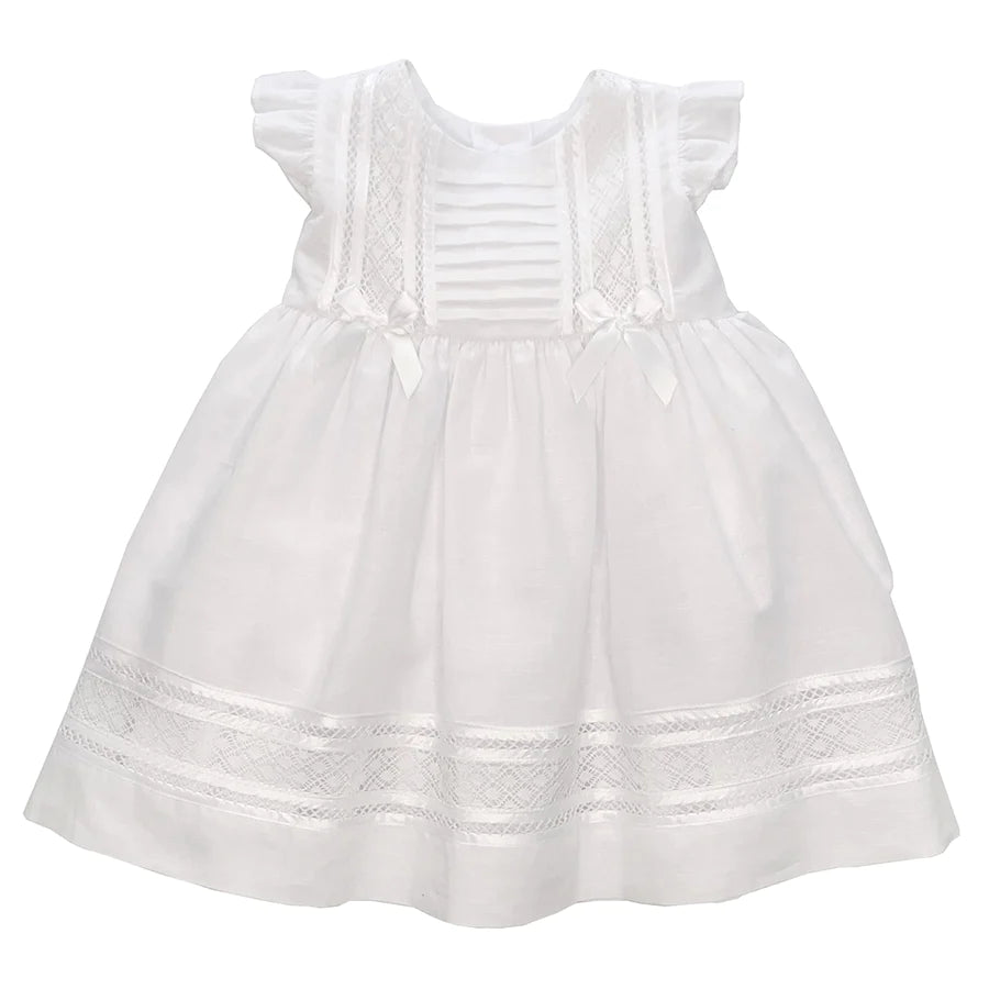 Karela Linen Christening Dress-White