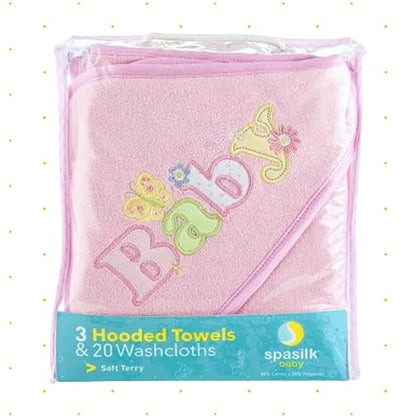 Spasilk Bath Hooded Towels & Washcloths, 23 Pieces Gift Set - Pink