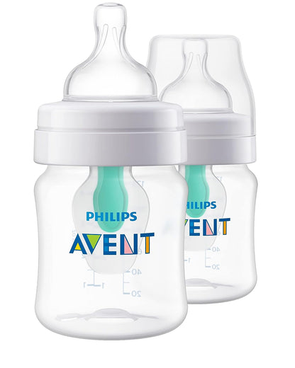 Avent Biberón anticólicos con ventilación AirFree, 4 onzas, paquete de 2, transparente