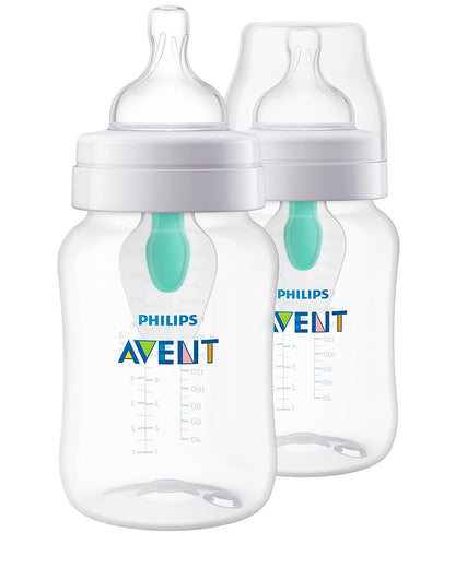 Avent Biberón anticólicos con ventilación AirFree, 9 oz, paquete de 2 - Transparente