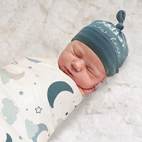 Tender Kisses Gift Set Swaddle Blanket and Hat Hello Moon Star idealbaby