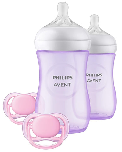 Avent Natural Baby Bottle With Natural Response Nipple - Purple Baby Gift Set