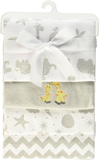 Spasilk 4 Pack Flannel Receiving Blankets - Grey Animals