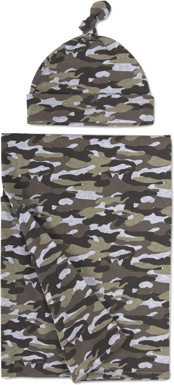 Baby Essentials Gift Set Swaddle Blanket and Hat - Camo Boy