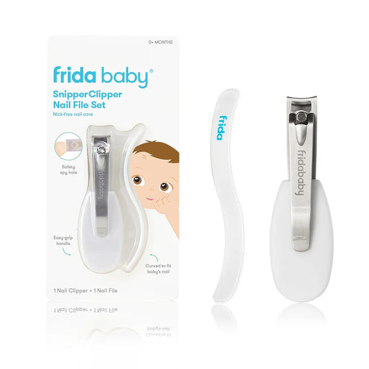 Frida Baby snipper clipper and nail file set with packaging on a white background
