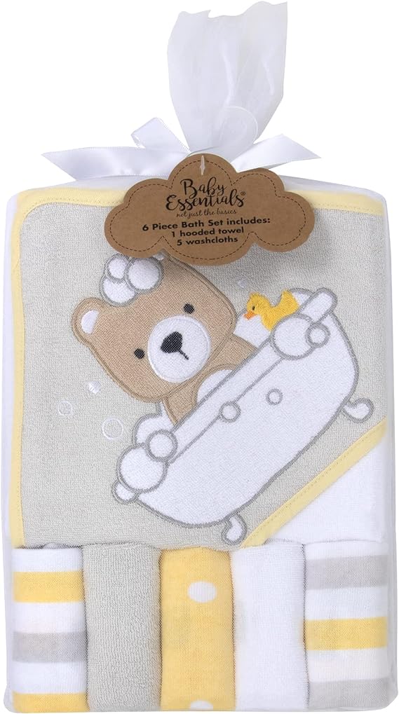 Toalla con capucha y toallitas Baby Essentials de 6 piezas