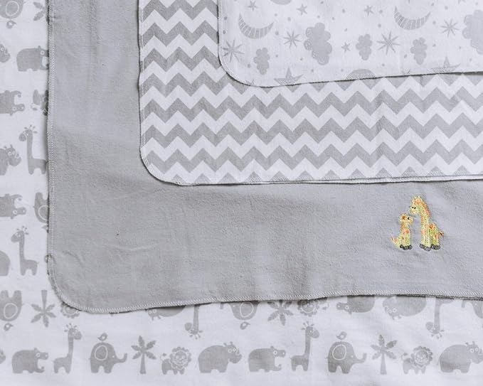 Spasilk 4 Pack Flannel Receiving Blankets - Grey Animals