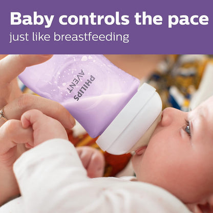 Mamadeira natural Avent com bico de resposta natural - Conjunto de presente para bebê roxo