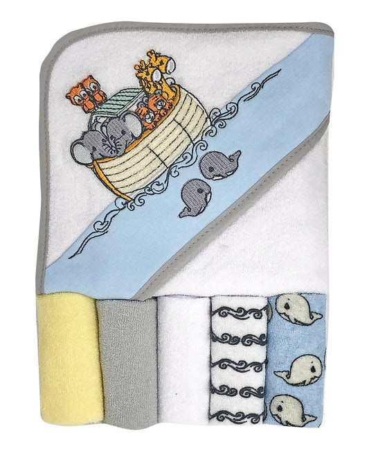 Precious Moments Noah's Ark Hooded Towel and Washcloth Set - Grey