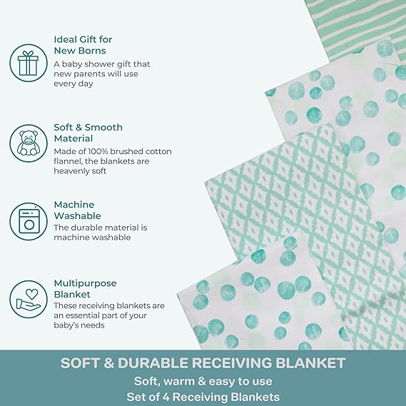 Spasilk 4 Pack Flannel Receiving Blankets - Green Dots
